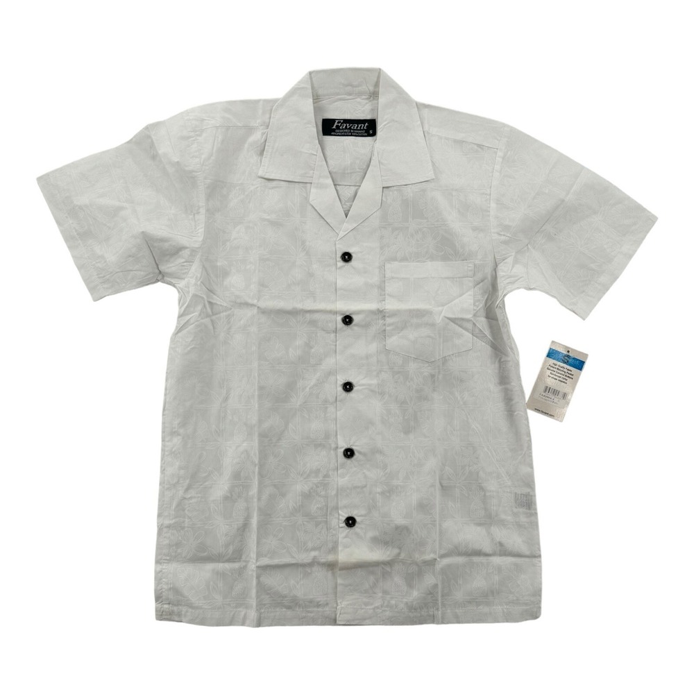 Favant Hawaiian Shirt Mens Small Short Sleeve Button Up White Floral Vintage NWT